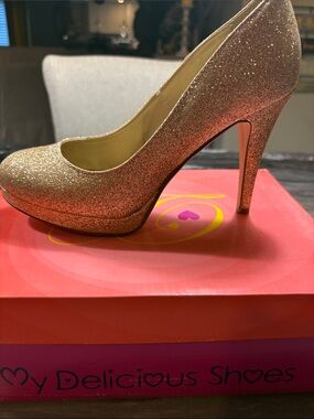 Gold Glitter Platform High Heel Pump